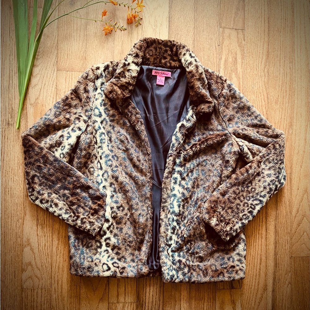 Betsey Johnson Med. Leopard Print Faux Fur Jacket